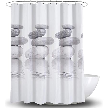 TBWYF Shower Curtain with Hooks for Bathroom Polyester Fabric Shower Curtain Grey and White Stones Shower Curtain 72x72 inch Waterproof