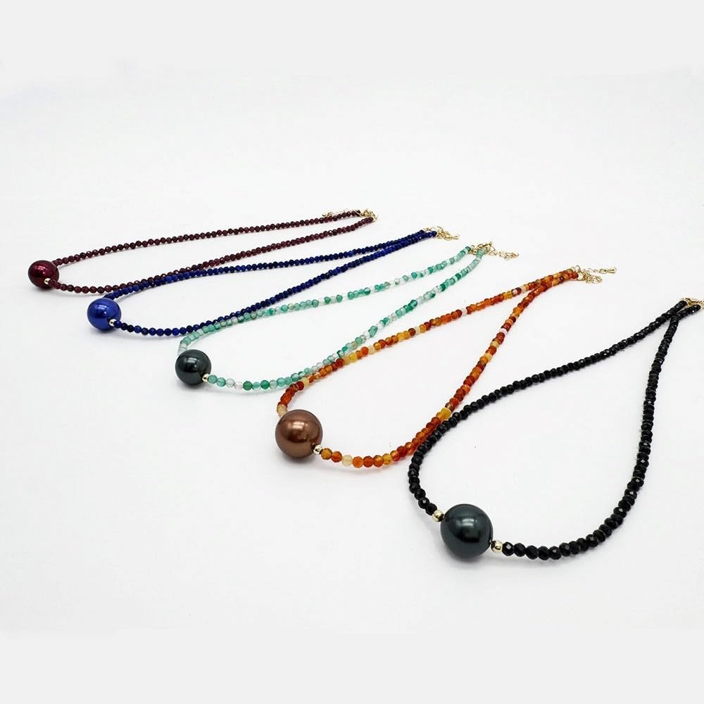 Gemstone Crystal Beaded Necklace For Women | Gold plated, Simulated shell pearl, Nickel-free, Artisan handmade, Boho choker, Layered chain, Healing Stone, Jewelry gift