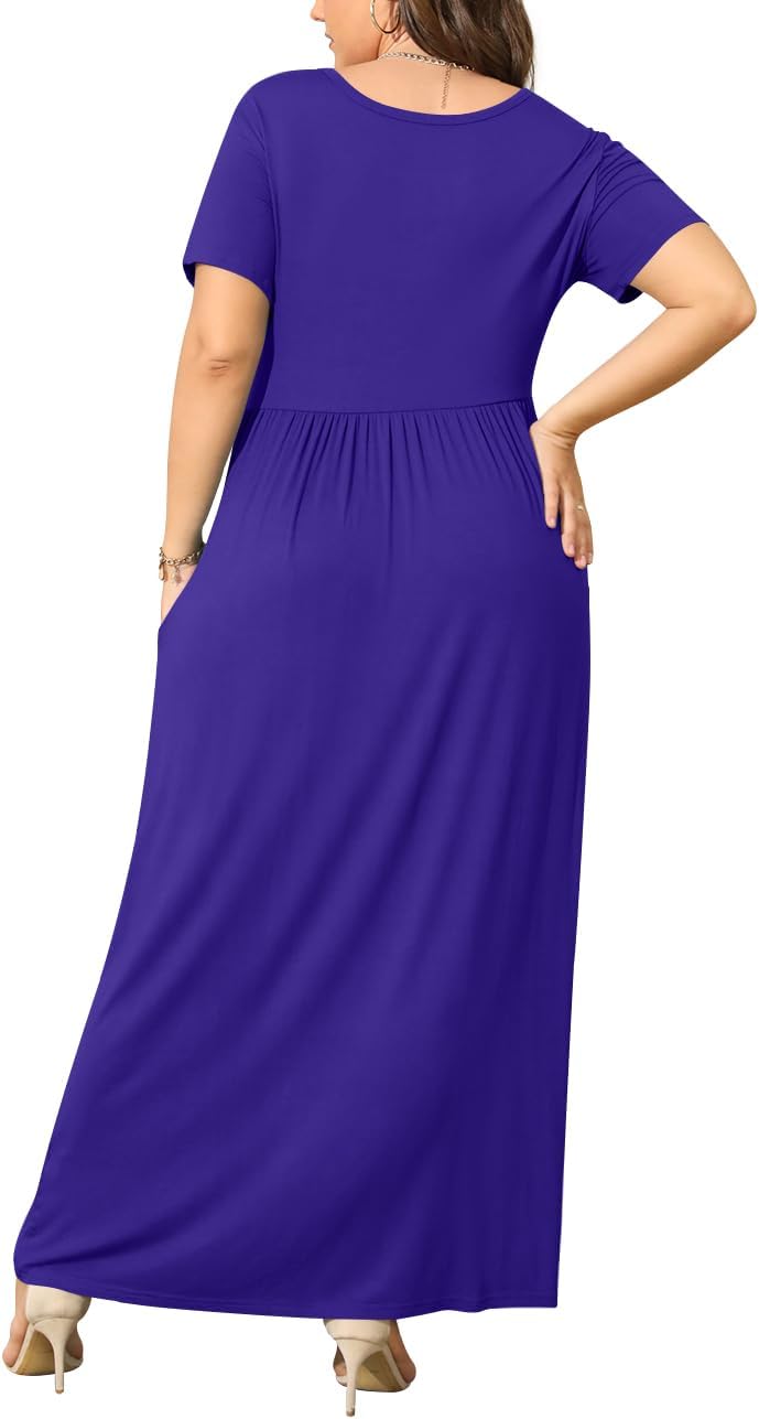 BISHUIGE Womens 2026 Summer Plus Size Maxi Dresses for Curvy Women Spring Casual Short Sleeve Long Dress with Pockets XL-6XL - Image 3