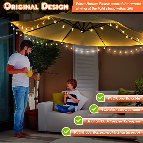 Image of 1 Pack 32 Feet Patio Umbrella Lights, 8 Lighting Modes LED String Lights with 64 Pcs Shatterproof Globe, Remote Control Battery & USB Powered, Waterproof Hanging Light Decorate for Patio