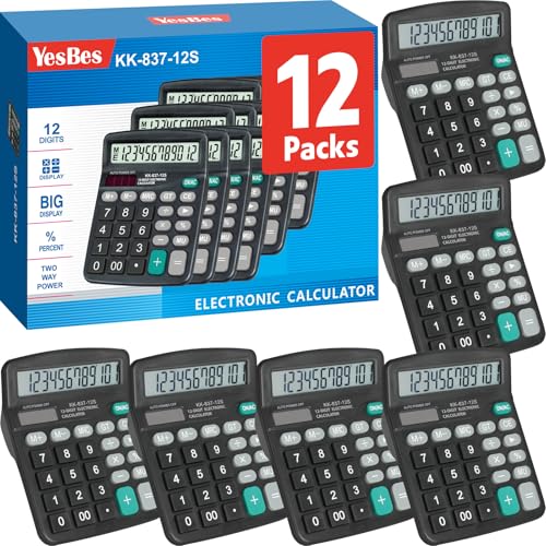 12-pack desk calculator with large display, dual power