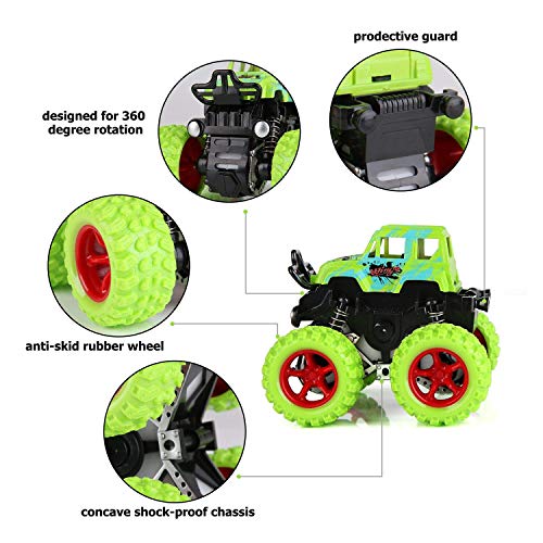 Image of Toyshine Plastic Monster Truck Cars,Push and Go Toy Trucks Friction Powered Cars 4 Wheel Drive Vehicles for Toddlers Children Boys Girls Kids Gift-4PCS (4 Wheel Drive Vehicles)- Pack of 4, Multicolor