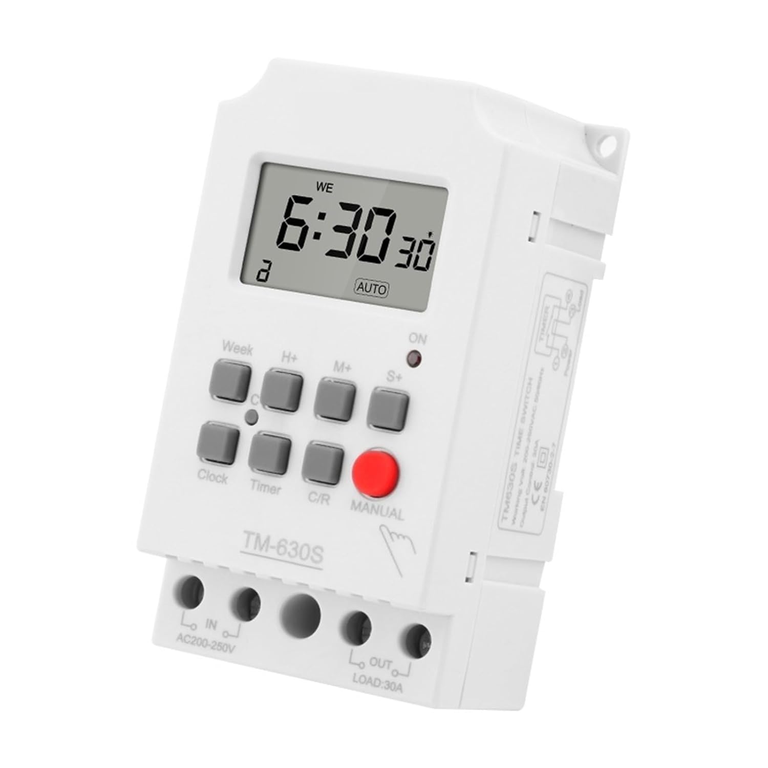 1Pcs TM630S AC 220V / DC 12V Digital Timer Switch, 24hr 7‑Day Programmable Time Relay, High Load 30A Voltage Output(85-265V)