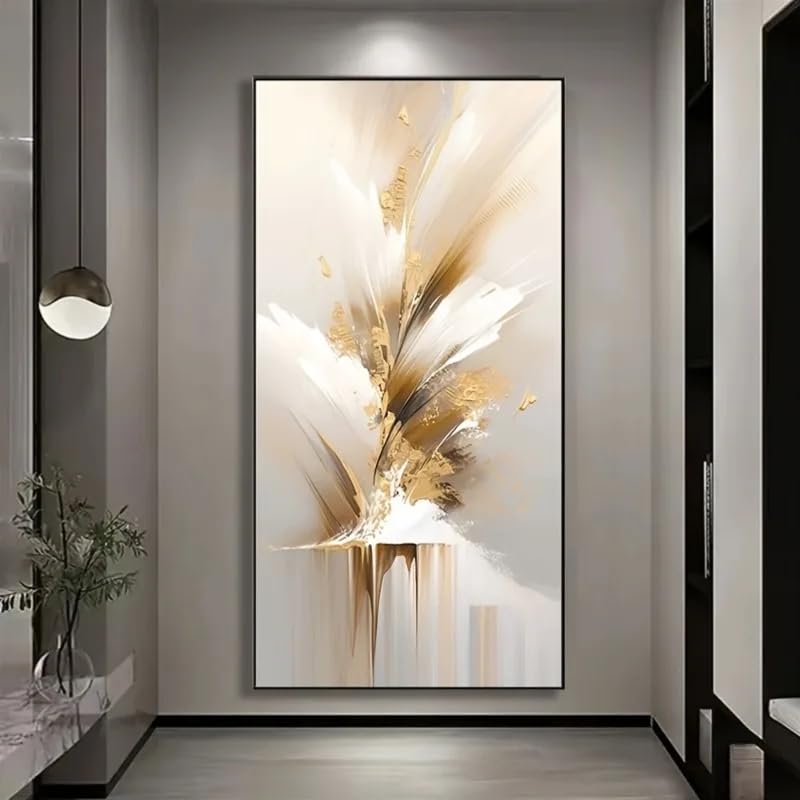 SDVIB Luxuriöse goldene und weiße Dekoration, vertikales Kunstwerk für Homeoffice, Wohnzimmer, Schlafzimmer, Flur (70 x 140 cm/rahmenlos)