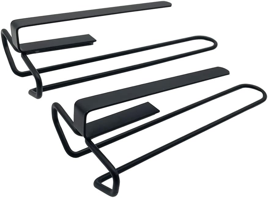 LINFIDITE 2 Pack Wine Glass Holder Under Cabinet Stemware Rack Wine Glass Storage Hanger Kitchen Cabinet Hanging Glass Storage Rack Organizer,Iron Black