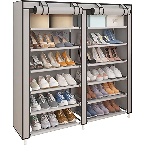 Nyana Home | Armario Zapatero Tela con Puertas Cremallera | 110x120x30cm (Gris)