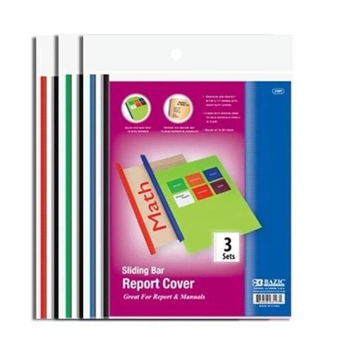 3 Pk, BAZIC Sliding Bar Report Covers Clear Front, 3 Per Pack (Total of 9) by Bazic