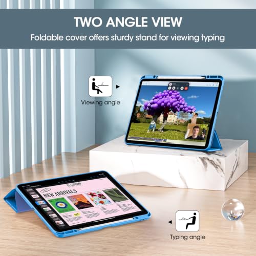 Image of ProCase for iPad Pro 13 Inch Case M5 2025 / M4 2024 with Pencil Holder -Blue | Smart Cover iPad Pro M5 M4 Case 17 Inch, Clear Transparent Back, Supports Touch ID, Auto Wake /Sleep