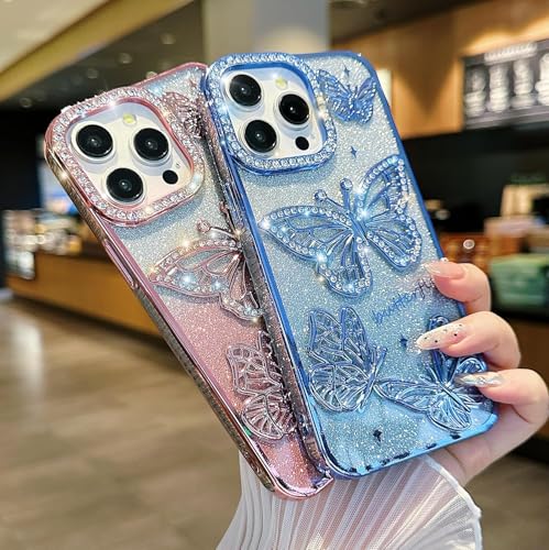 Image of Elzzi Electroplated Butterfly Phone Cover for iPhone 17 Pro Max Case, Showcasing Pearlescent Diamond TPU, Camera Protection, Shockproof, Dropresistant Stylish for Girls & Women (Deep Purple)