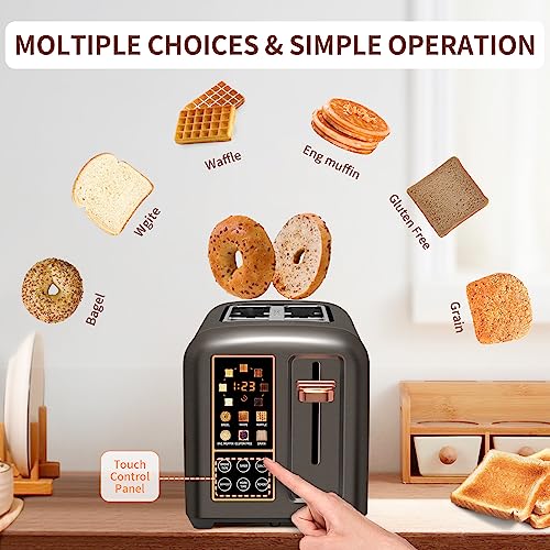 Seedeem 2 Slice Toaster, Stainless Steel Bread Toaster With Touch Lcd Display, 1.4'' Extra Wide Slots Toaster With 4 Basic+More Timer Functions, Removable Crumb Tray, 1350W, Dark Metallic #TOP2