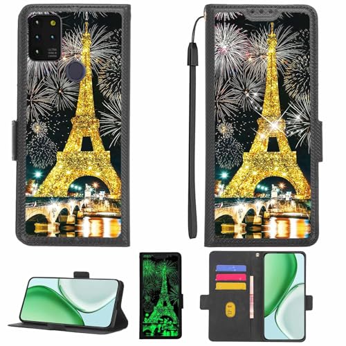 Aroepurt Case Compatible for NUU Mobile G5 NUU G5 S6501L Phone Case Flip Cover [with Tempered Glass Screen Protector][RFID Blocking][Gold Glitter+Luminous] LPT-TT