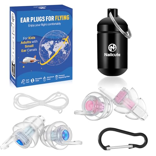 Naiicute Ear Plugs for Flying 2 Pairs Air Pressure Regulating Earplugs Prevent Ear-Pain & Noise Reducing 25 dB Reusable Soft Plane Earbuds for Adult/Child 12YRS+ Airplane Travel Essentials Size M