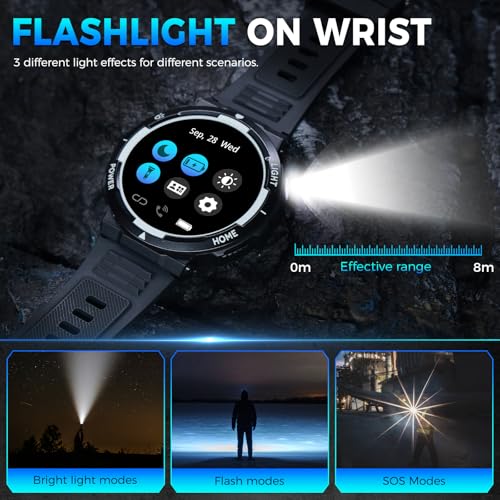 Foxhawk Military Smart Watch For Men(Answer/Make Calls) 1.53 Inch Big Screen Rugged Smart Watch With Led Flashlight 3Atm Waterproof Tactical Smartwatch With 100+ Sports Modes Fitness Tracker Watch For Ios Android thumb #2