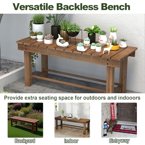 Image of 47.2'' Outdoor Garden Benches Weatherproof Patio Bench Two-Person Seat Backless Bench Wood Bench with Slatted High Temperature Bench for Front Porch Backyard (Upgraded to Prevent Fading)