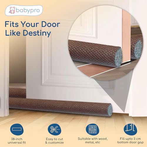 Image of BabyPro 38 inch Door Guard Strips Pack of 10, Door Seal Gap Filler, Brown | Polyester Foam Material, Sound-Proof, Noise & Dust Blocker, Insect Protector
