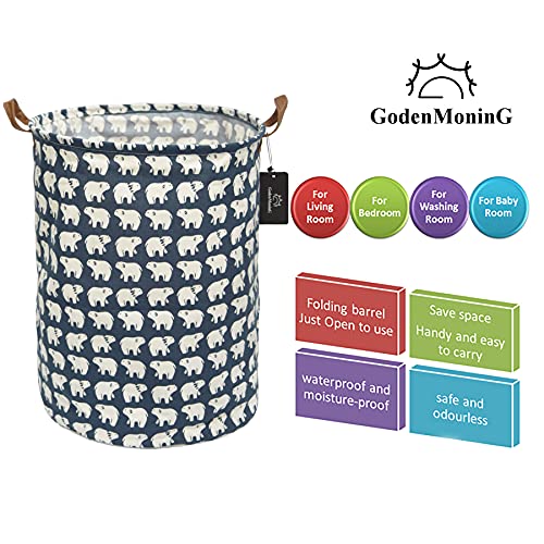 Laundry Baskets,Bedroom Hamper,Kitchen Organization,Godenmoning 62.8L Waterproof Round Cotton Linen Collapsible Storage Basket. (Polar Bear) #TOP4