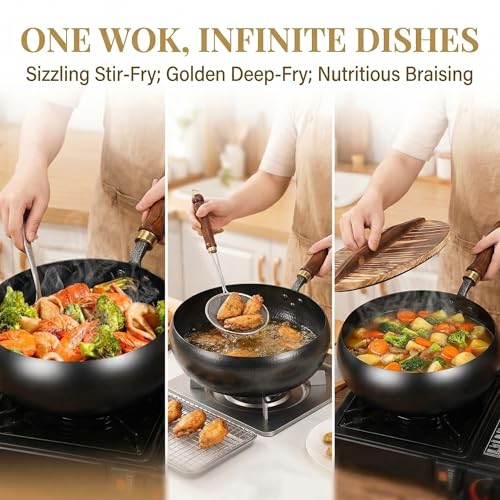 Wok de Hierro Japonés con Tapa de Madera 10IN miniatura 6