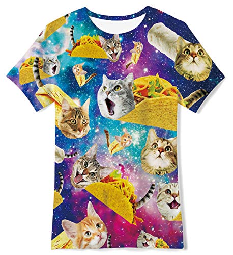 Loveternal Youth 3D Taco Cat T-Shirt Kids Fun Novelty Food Tee Ugly Shirts Size 10 Graphic School Neutral Comfy Galaxy Shirts Performance Tee for Teen Boys Girls Clothes Size 9-12 Years