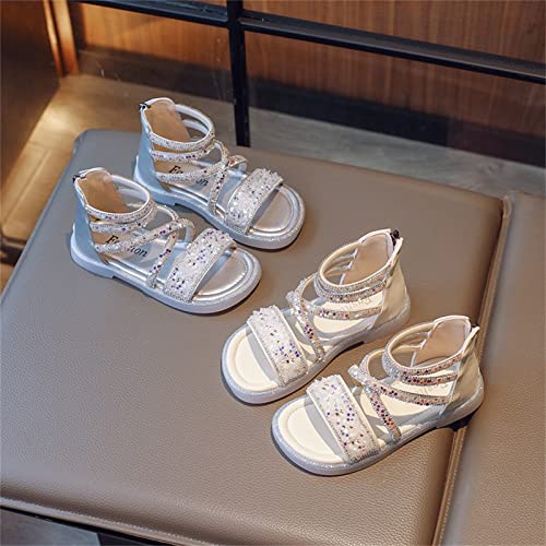 Girls Ankle Open Toe Sandals 𝗟ow Heels Sequins Princess Shoes Toddler Summer Soft Sole Open Toe Dress Loafers Shoes3