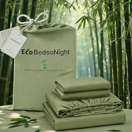 Image of 100% Viscose Derived from Bamboo Sheets Queen Size, Soft & Cooling Viscose from Bamboo Sheets Set, Organically Grown,Breathable & Soft Deep Pocket Up to 18 Inches(Light Green)