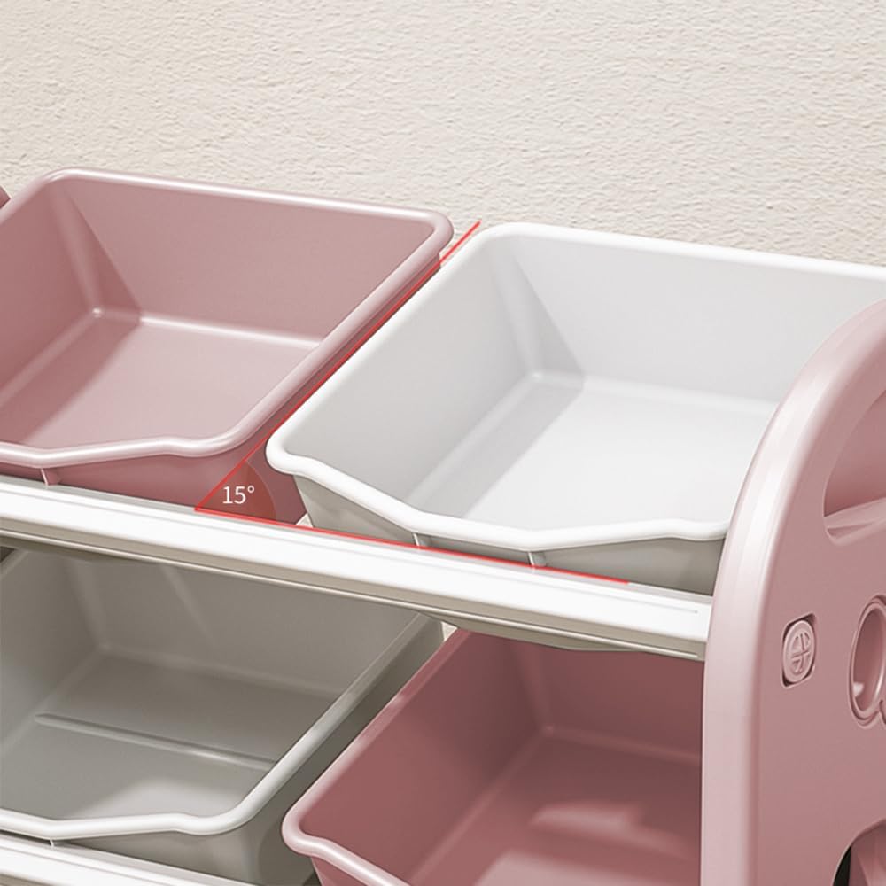 Kids Toy Storage Organizer with 6 Bins, Multi-functional Nursery Organizer Kids Furniture Set Toy Storage Cabinet Unit with HDPE Shelf and Bins for Playroom, Bedroom, Living Room,Kindergarten (Pink)