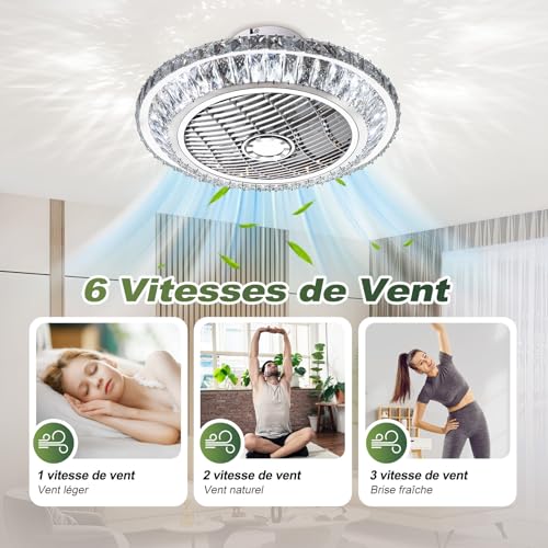 Ventilateur de plafond silencieux télécommandé avec éclairage LED dimmable - 4