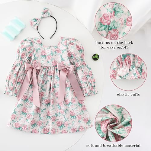 Sisters Matching Dresses with Bow Headband Little Girls Long Sleeve Floral Dress Newborn Baby Romper3