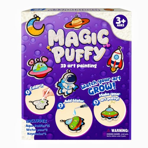 Artnedu 3D Art Kit-Magic Puffy Kids Crafts Astronauts & Space Theme DIY Color & Inflate Activity Creative Gift for Girls & Boys Ages 4 5 6 7 8 9 10