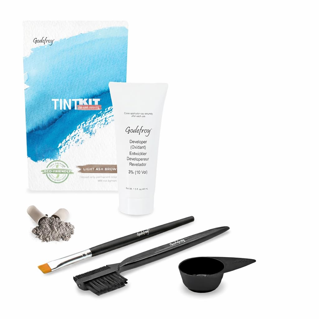 Godefroy Hair Color Tint Kit for 100% Gray Coverage, Light Ash Brown, 20 Applications, Long-Lasting Root Touch-Up for Men & Women, Pre-Measured