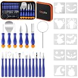 CarveFun Pumpkin Carving Kit Heavy Duty Stainless Steel Tools with Carrying Case (Total 31 Pieces) Pumpkin Carver Pumpkin Sculpting Set Halloween Party Decorating Gift for Adults (Blue)