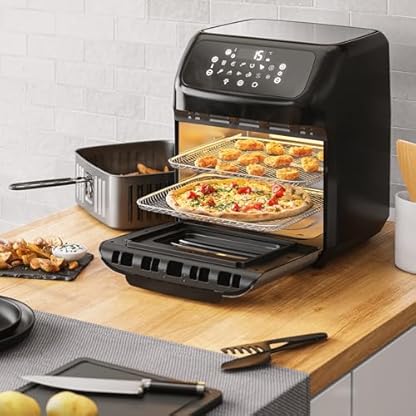 Arendo - 4 in 1 Heißluftfritteuse 12 Liter - Grill - Dörrautomat - Backofen - Air Fryer - LED-Touchscreen - Easy&Clean - Fritteuse Drehgrill ohne Öl - Umluft - Pizza Hähnchen Pommes - BPA frei – Bild 7