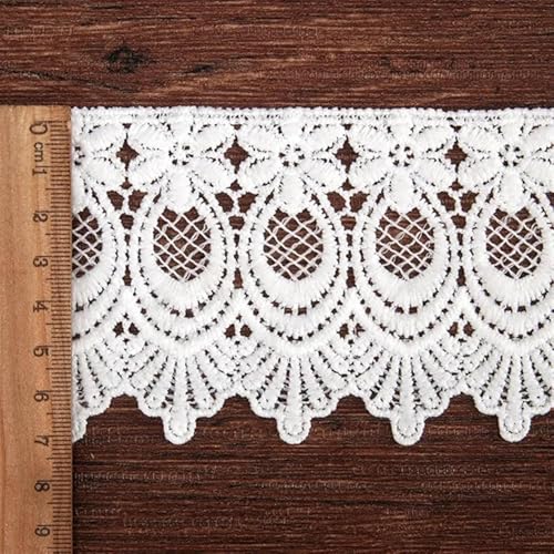 Elegante aplique de encaje de malla blanca de 15 yardas con bordado floral 8