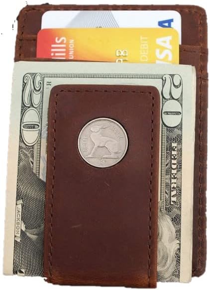 1928~1968 Irish Ireland 3 Pence Coin Magnetic Money Clip & Wallet Combo New - Crazy Horse Water Buffalo Leather - Lucky Hare Rabbit