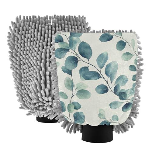 Aesthetics Eucalyptus Leaf Microfiber Wash Mitt 11.8'' Car Washing Glove Non Scratch Detailing Sponge for Hand Brush Cleaning
