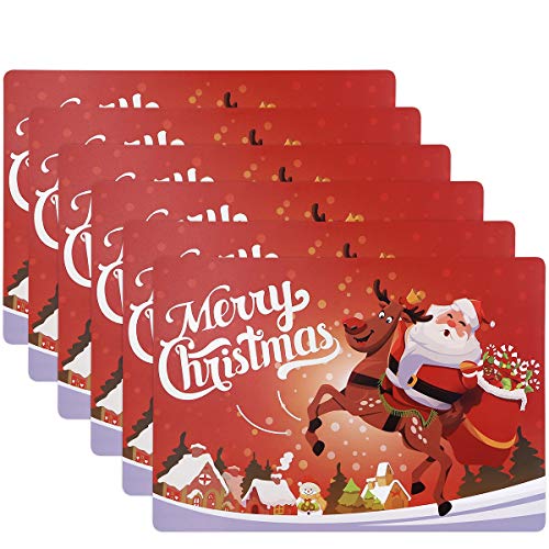 6PCS Cute Christmas Placemats Waterproof Xmas Placemat for Dining Table Decoration(17.3” X 11.8”)