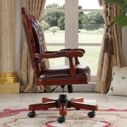 Image of Lakdi The Furniture Director & ExecutiveOffice Chair Luxury Premium Leatherette with Hand-Carving and Adjustable Height & Solid Wood Base and Wooden Polish - 111011298 Brown