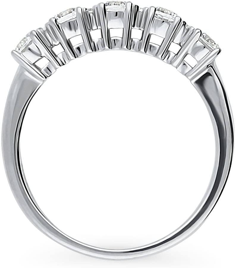 BERRICLE Sterling Silver 5-Stone Cubic Zirconia CZ Fashion Anniversary Ring for Women, Rhodium Plated