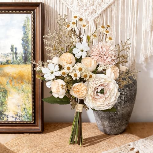 Artificial Flowers Bouquet for Decoration Fake Flowers Plants Silk Flower Arrangements Faux Centerpieces Wedding Bouquets for Home Kitchen Vase Arrangement Wedding Table Centerpiec image 1