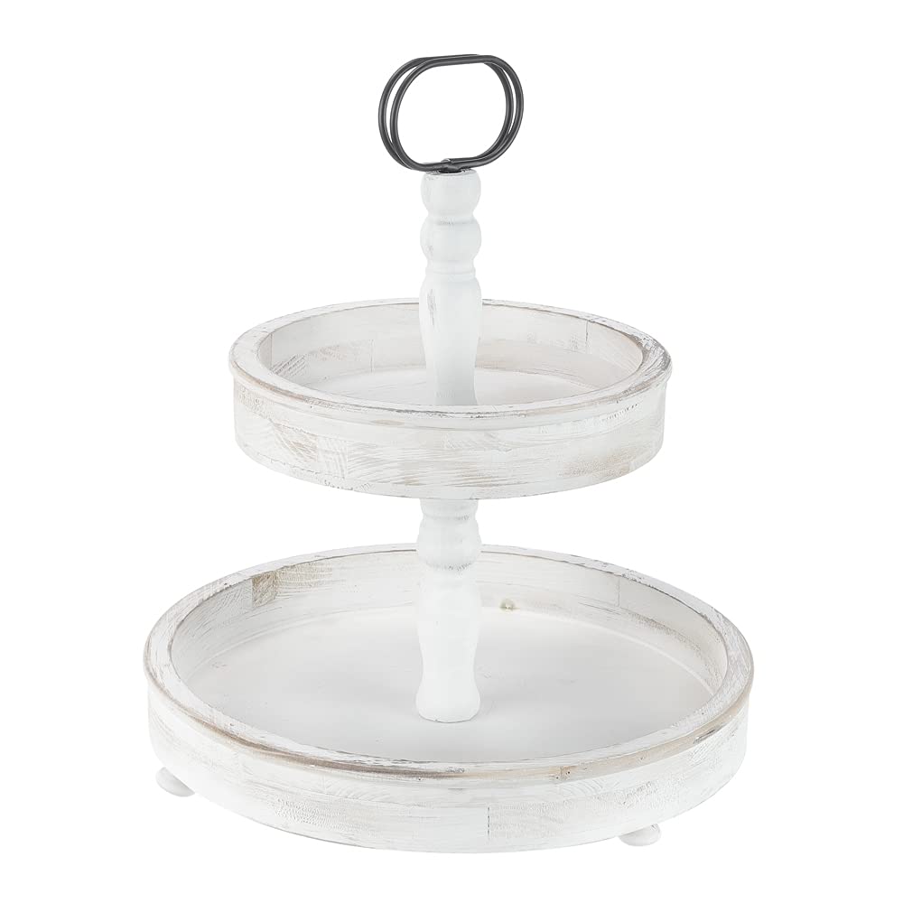 Melko Alzata per frutta a 2 ripiani, 37 x 45 cm, vintage, bianco | Per torte, dolci, frutta e finger food, veloce da montare e smontabile, per brunch, tavolo da caffè e feste