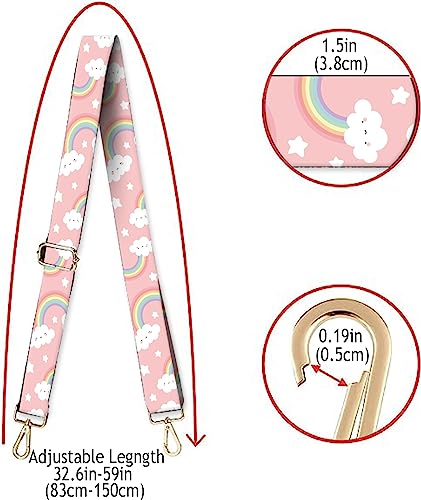 Image of Wide Purse Strap Replacement Crossbody Handbag Shoulder Strap Adjustable Bag Straps Replacement (Cute Rainbow Stars)
