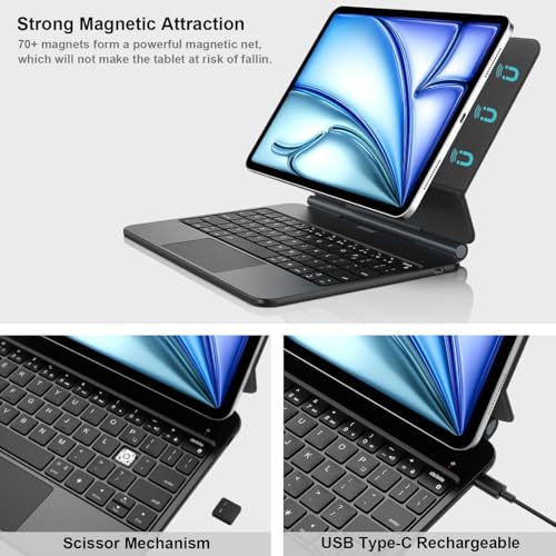 Image of Keyboard Case for iPad Air 11-inch M4 /M3 / Air 5th 4th Generation - Magic-Style Magnetic Keyboard Case with Multi-Touch Trackpad Compatible with Apple iPad Air 11 inch M4 /M3 /M2 (2026 /2025 /2024), Air 5