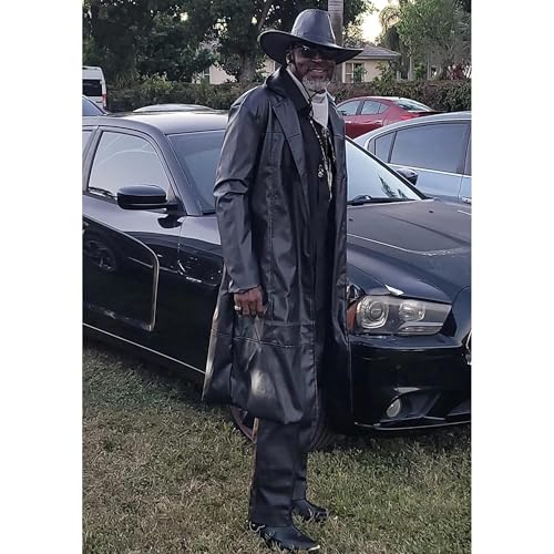 Maiyifu-GJ Mens Retro Faux Leather Trench Coat Full Length Steampunk Long Overcoat Vintage Open Front Cardigan Jacket4