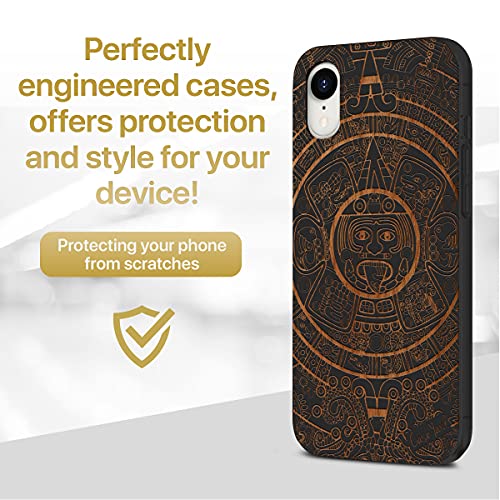 Caseyard Wood Phone Case For Iphone Xr Laser Engraved Maya Calendar Design Black Wood Compatible Iphone Case Protective Shockproof Slim Fit Cell Phone Cover For Men & Women #TOP1
