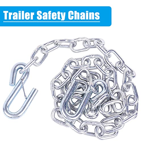 Image of 48 inch Extra Long Trailer Safety Chain w /Dual 1 /4 inch Hooks 3500 lbs | Grade 30 zinc-plated steel tow chains w / dual 1 /4 inch spring hooks. 3,500 lbs capacity for RV, boat & utility trailer, 2 Pack.