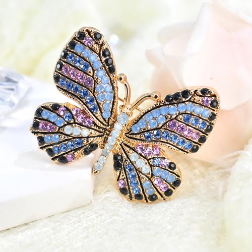 Image of Gyn&Joy Multi-Color Crystal Rhinestone Winged Butterfly Pin Brooch BZ030