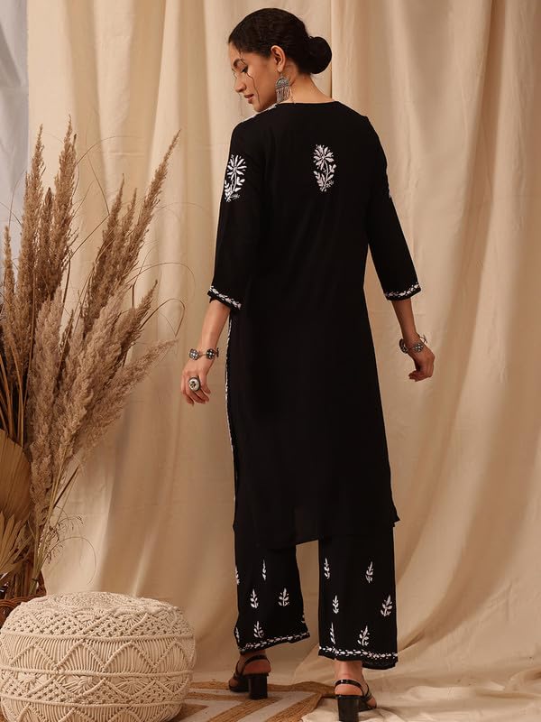 Image of Ada Hand Embroidered Lucknowi Chikankari Modal Kurta Set for Women A811272