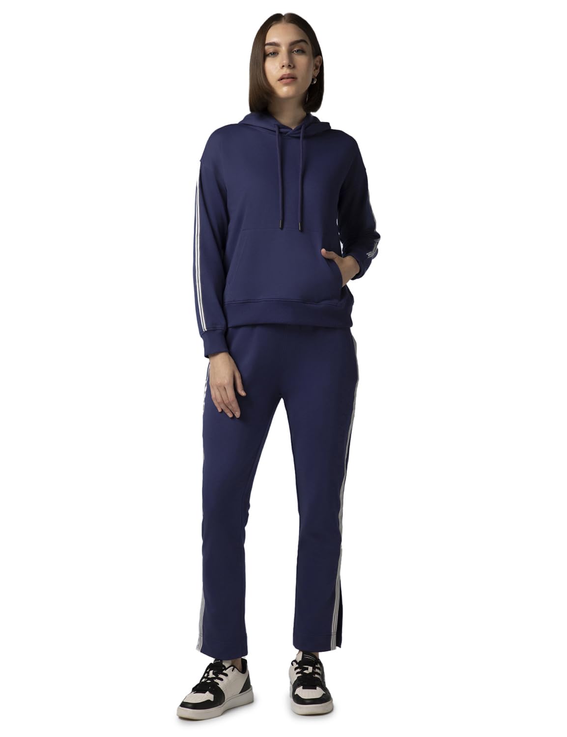 Women's Drop Shoulder Hoodie & Joggers Terry Cotton Blend Co-ord Set With Contrast Tape on Sleeve and Jogger Side Seam - Rib Hem & Cuff | Slit Detail at Hem | Tracksuit for Women-image-15