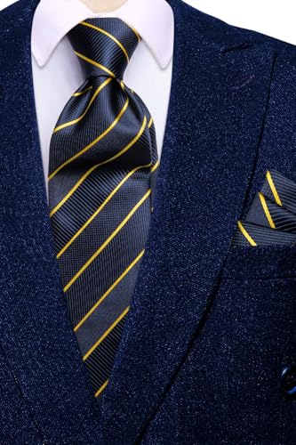 Image of Dubulle Mens Paisley Floral Silk Tie for Men Striped Necktie and Pocket Square Cufflinks Set Wedding Business