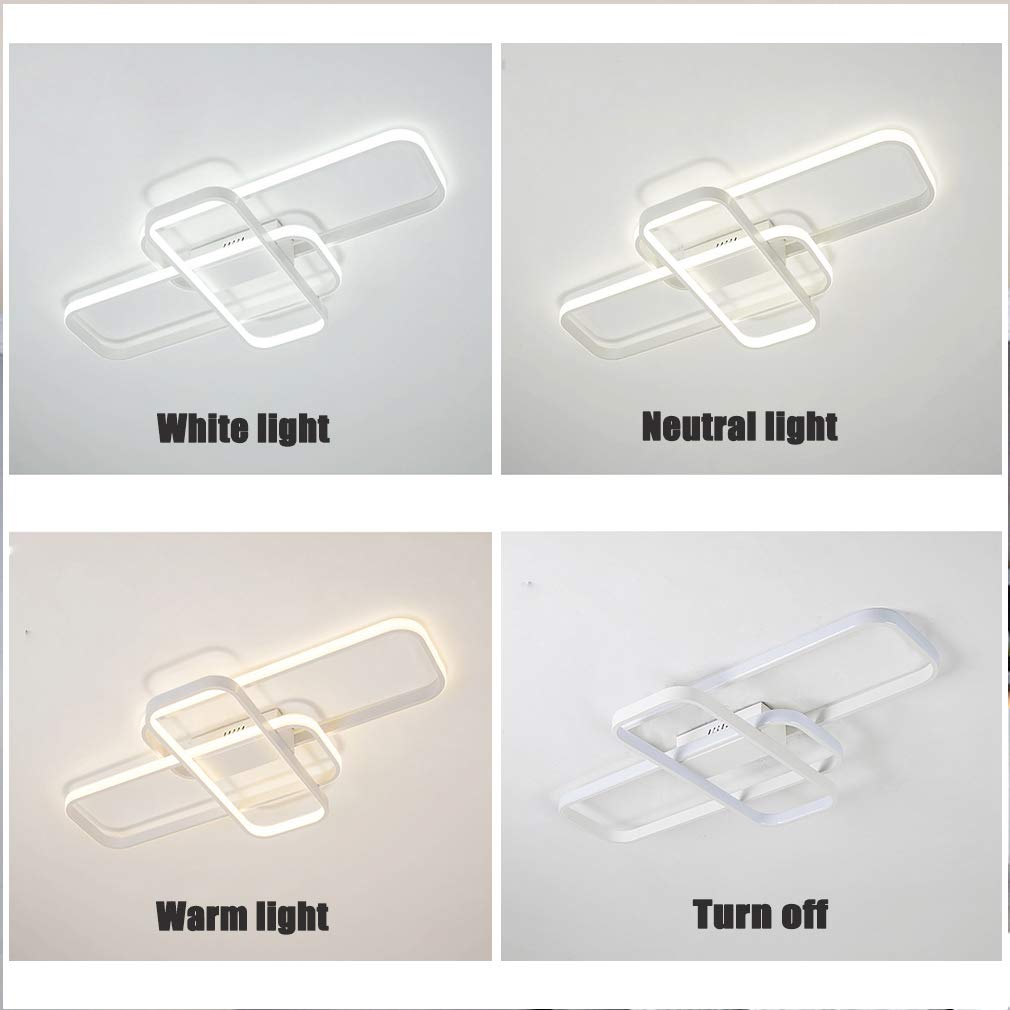 Plafonnier LED Salon Chambre à Coucher Design Plafonniers Dimmable Avec Télécommande Salon Luminaire Moderne Carré Plafonnier Pour Salle à Manger Chambre à Coucher Bureau (Blanc, L70CM)