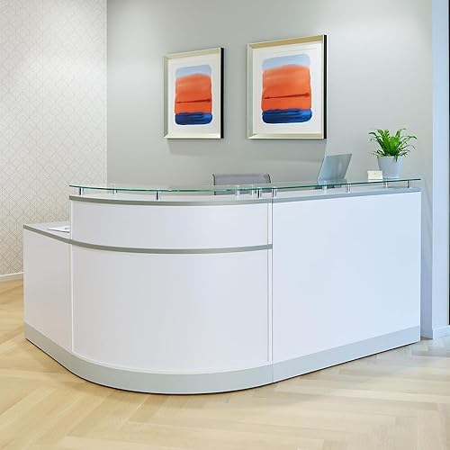 Miniatura 2 de NBF L Shaped Modern Reception Desk with Counter - 79" W x 63" D Retail Checkout Counter - Curved Front Desk Reception Counter - Countertop Welcome
